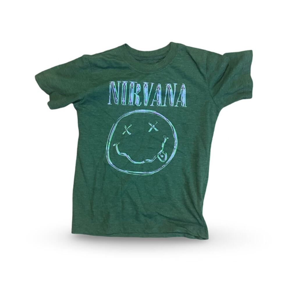 Nirvana Graphic Band T-Shirt Kids Size 5 Green Short Sleeve Rock Tee